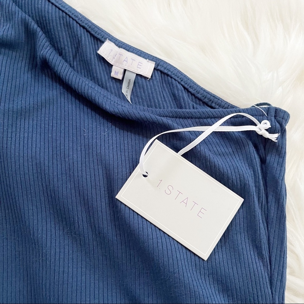 1.STATE Navy One-Shoulder Ribbed Bodycon Dress - Picture 3 of 5